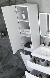 Style Line Шкаф пенал Марелла 30 Люкс Plus антискрейтч с б/к белый матовый – фотография-3